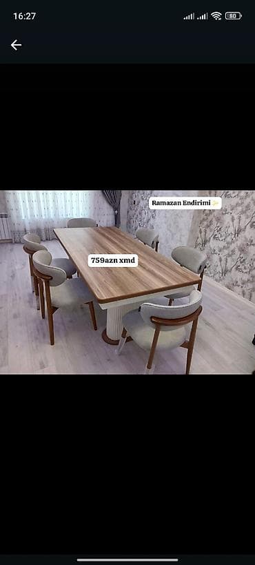 Qonaq otağı üçün, Yeni, Açılmayan, Dördbucaq masa, 6 stul — 1