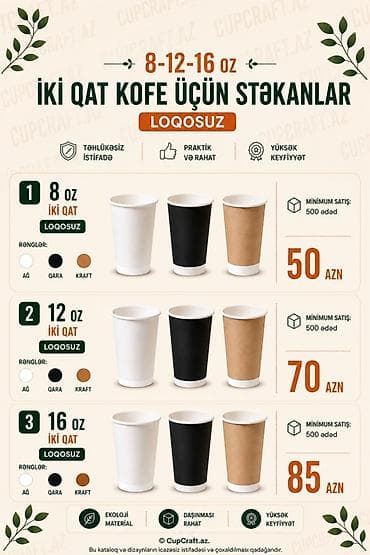ağ kala: Məhsul: Kağız stəkanlar (espresso, kofe və digər isti/soyuq içkilər — 2