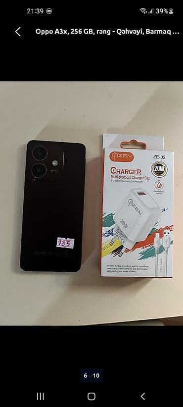 type c adapter: Oppo A3x, 256 GB, rəng - Qəhvəyi, Barmaq izi — 6