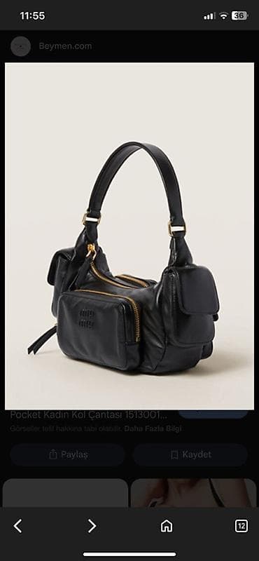 Qadın qol çantası – çoxbölməli, qara rəng - Material: hamar teksturalı