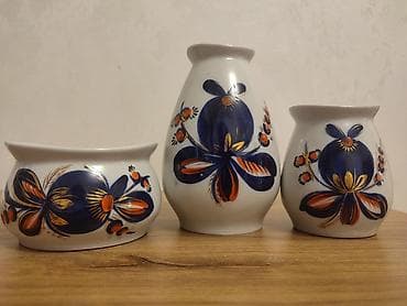 Əl naxışlı keramik dəst – 3 hissə - Material: ağ keramika/porşelen