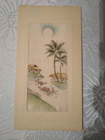 Открытка вьетнамская с тканной вставкой