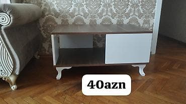 profil səkilləri: Masaüstü TV/çay masası - Material: ağ və qəhvəyi laminat/MDF — 1