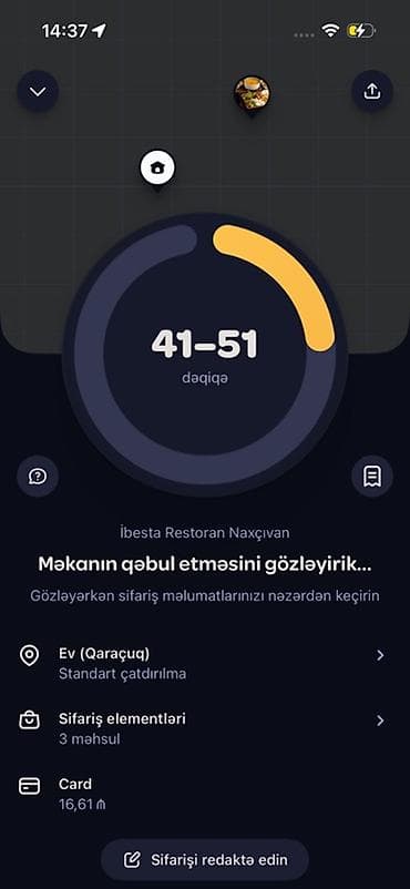 duyu: Xidmət: Mobil tətbiq vasitəsilə yemək sifarişi və çatdırılması — 2
