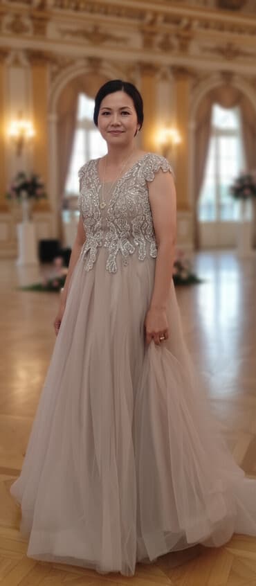 вечерние платья на новый год: Zərif ziyafət/libas - Rəng: Pudra/şampan tonları - Model: Uzun — 2