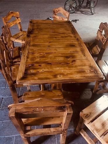 Taxta yemək masası və stul dəsti - Komplekt: 1 düzbucaqlı masa + 6