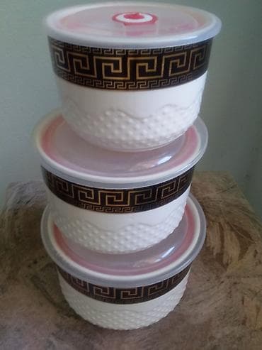 termos yemek qabi: Qapaqlı porselen qablar dəsti – 3 ədəd - Material: ağ porselen — 3