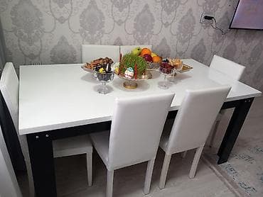 embawood stol stul: Qonaq otağı üçün, İşlənmiş, Açılmayan, Dördbucaq masa, 6 stul — 2