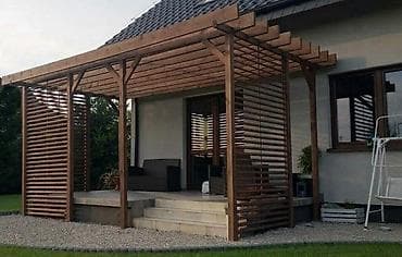 paslanmaz masa: Açıq hava üçün taxta kölgəlikli oturacaq dəsti və pergola — 6