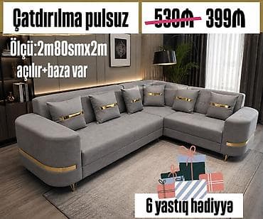 krep parca: Künc divan – müasir dizayn, boz rəng, qızılı dekor elementləri və — 1
