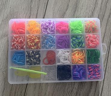 kardinal qolbag: Rainbow Loom tipli rezin qolbaq dəsti – təşkilatçı qutuda - 24 — 2
