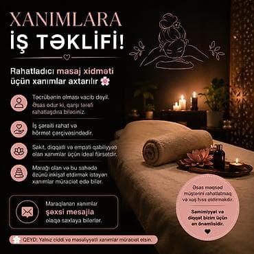 sürücü axtarıram: Rahatladıcı masaj xidməti üçün xanımlar axtarılır - Təcrübə tələb — 1