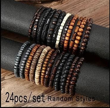 muncuqdan qolbaqlar: 24 ədəd/ dəst – Təsadüfi dizaynlı kişi/uni seks muncuq bilərzikləri - — 1