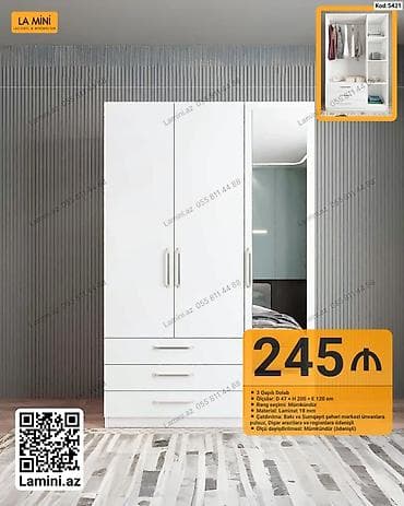 3 qapılı dolab - Ölçü: Dərinlik 47 sm × Hündürlük 200 sm × En 120 sm — 1