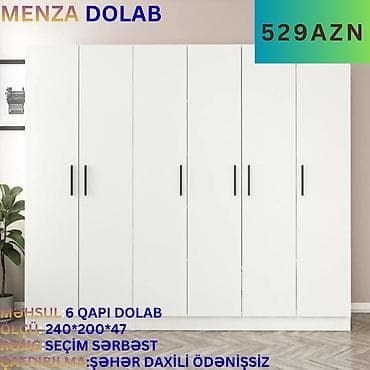 dolab şkaf: Yeni, 6 qapı, Ağ, Digər material, Açılan, Düz dolab — 1