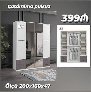 Geniş güzgülü paltar şkafu - Ölçü: 200 x 160 x 47 sm - Rəng: ağ və — 1