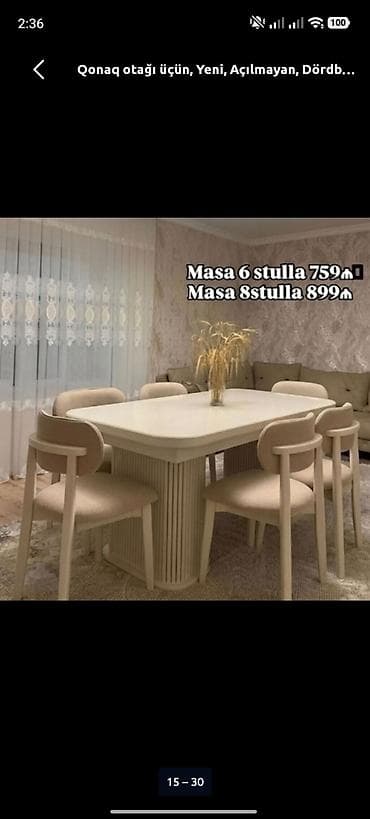 üsdol: Qonaq otağı üçün, Yeni, Açılmayan, Dördbucaq masa, 6 stul — 1