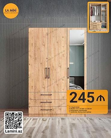 hamam ucun rəf: 3 qapılı paltar dolabı – lamina teksturalı, minimal dizayn — 1