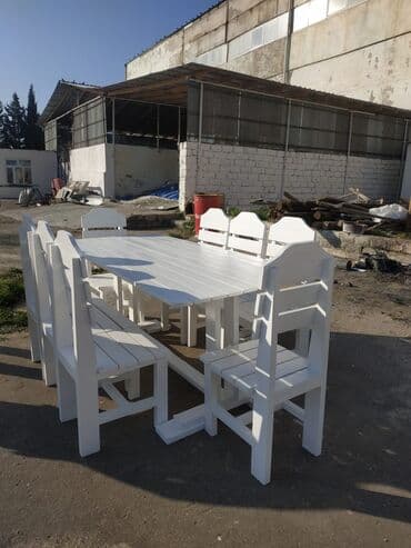 дачный набор стол и стулья: Прямой стол, Со стульями, Нераскладной, Дерево — 6