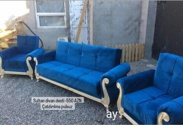 Divan və kreslo dəstləri: Yeni, Klassik divan, 2 kreslo, Divan, Bazasız — 1