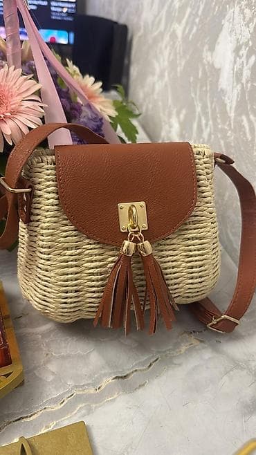 HEÇ IŞLENMEYIB Rattan toxuma qadın çantası - Material: Təbii rattan