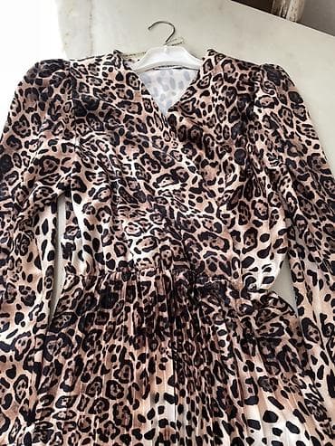 klassik salvar: Leopar naxışlı qadın donu - Model: uzun don, aşağı hissəsi plissəli - — 1