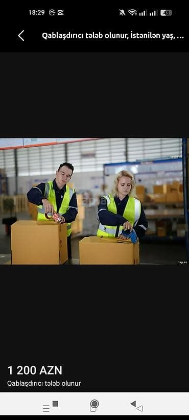 Əməkdaş axtarışı (vakansiyalar): Qablaşdırıcı tələb olunur, İstənilən yaş — 1
