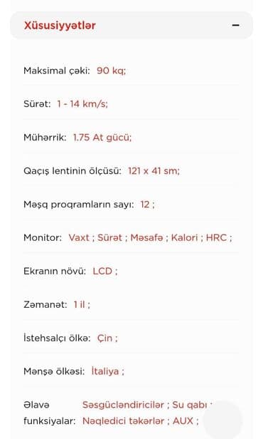 qaçış lenti: Ferro qaçış trenajoru Texniki göstəricilər: - Mühərrik: 1.75 at gücü — 2