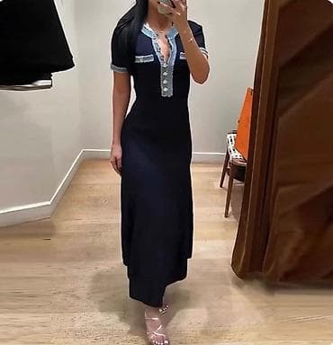 Zərif qadın paltarı – tünd lacivərt rəngdə, maxi uzunluqda. - Model — 1