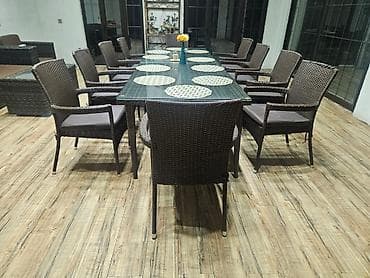 islenmis plastik stol stul: Dördbucaq masa, 10 stul, Açılmayan, Stullar ilə, Həsir toxunuşlu — 2