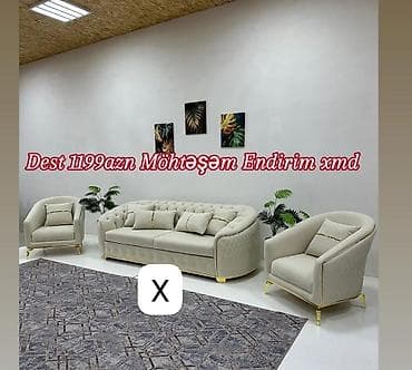 kafe divani: Modern oturma dəsti – 3+1+1 - Tərkibi: 1 üçnəfərlik divan, 2 ədəd — 1