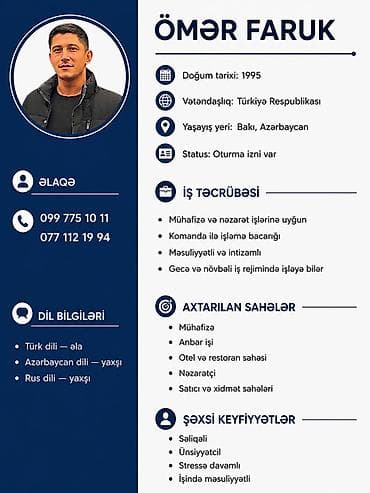 anbar işçisi: Mühafizəçi, Kişi, 1995 yaş, 1-2 illik təcrübə — 1