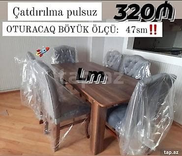uşaq stullari: Qonaq otağı üçün, Açılmayan, Dördbucaq masa, 6 stul — 1