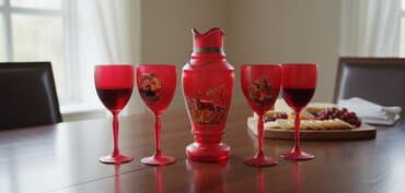 dini hediyyeler: Qırmızı şüşədən dekorativ içki dəsti - Tərkib: 1 ədəd sürahi və 6 — 1