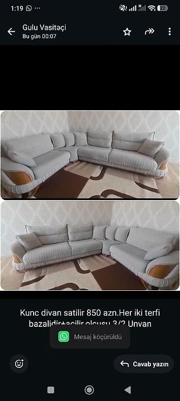 Kunc divan satilir 850 azn.Her iki terfi bazalidir+acilir.olcusu