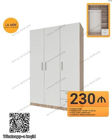 3 qapılı, Siyirməli, Digər rəng, Açılan, Düz dolab