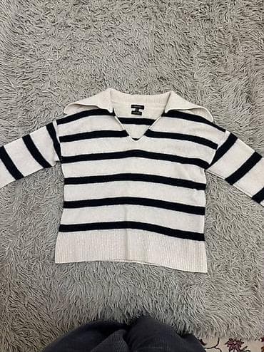 ucuz kişi geyimləri: Massimo dutti Zolaqlı trikotaj sviter - Rəng: krem fon üzərində qara — 1