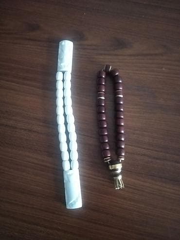 Bijuteriya: Məhsul: 2 ədəd təsbeh dəsti - Ağ təsbeh: Uzunsov silindrik dənələrdən — 1