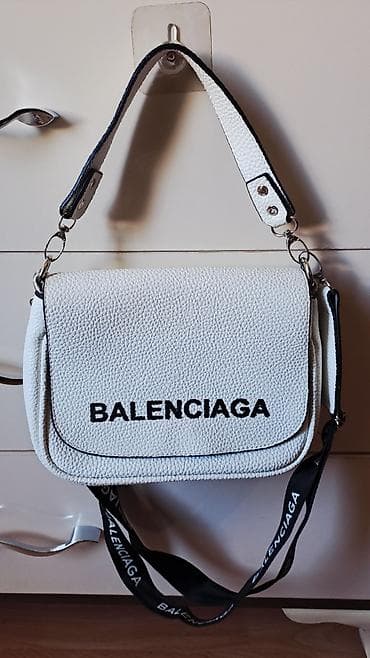 Balenciaga yazılı çiyin/çapraz çanta – ağ rəng - Material: dənəvər — 2