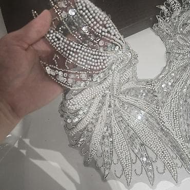 novruz dekorlar: Gümüşü rəngdə bəzəkli aplik – geyim üçün iri yaxa/döşlük - Material — 2