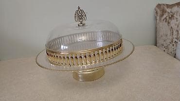 Tort və şiriniyyat qabı, rəng - Qızılı, Şüşə