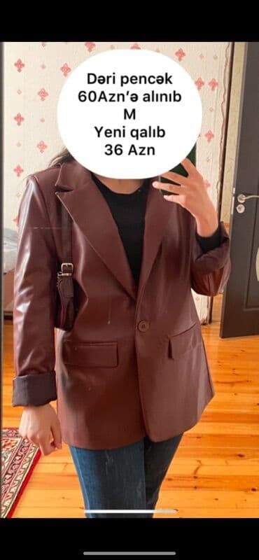 Dəri pencək – qadın modeli - Rəng: tünd qəhvəyi/bordo - Ölçü: M -