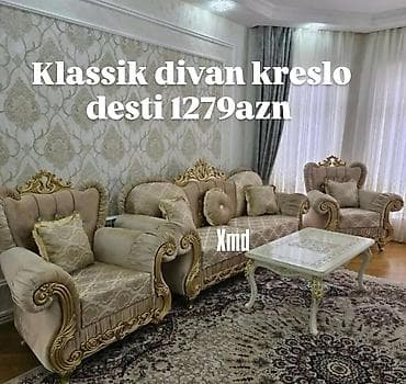 Klassik üslubda divan-kreslo dəsti - Tərkibi: 1 divan + 2 kreslo +
