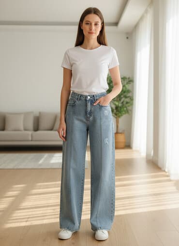 şalvar modelleri 2022: Geniş kəsimli qadın cinsi - Model: geniş paça, yüksək belli görünüş - — 1