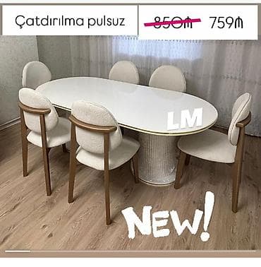 Мебель: Oval formalı yemək masası və 6 ədəd stul dəsti. - Masanın üstü parlaq — 1
