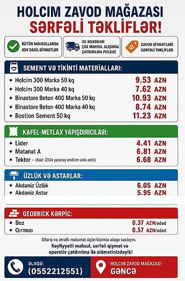 HOLCIM Zavod Mağazası – Gəncə Tikinti və təmir üçün sement lalafo.az -da HOLCIM Zavod Mağazası – Gəncə Tikinti və təmir üçün sement