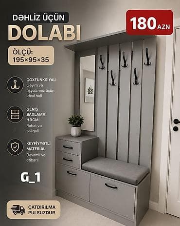Dəhliz üçün dolab – çoxfunksiyalı təşkilat sistemi Ölçü: 195 × 95 × — 1