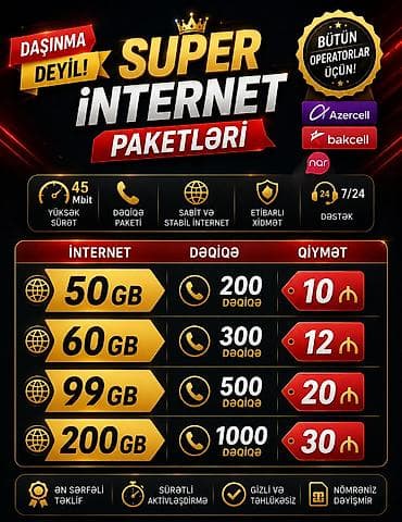 data kart limitsiz: Super İnternet Paketləri – bütün operatorlar üçün (Azercell, Bakcell — 1