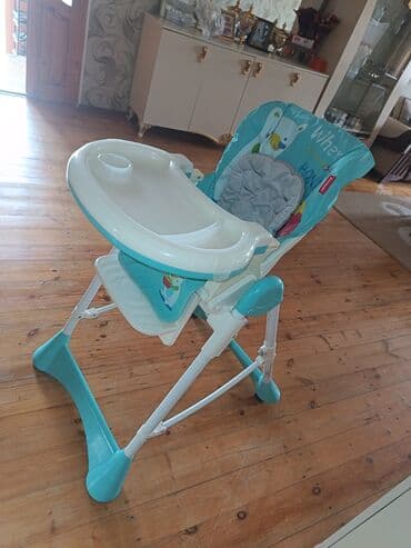 Uşaq yemək stulu - Rəng: mavi–ağ - Yumşaq, yuyula bilən oturacaq və