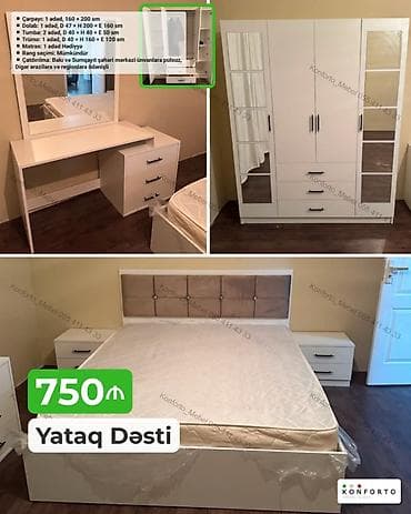 bal: Yataq dəsti – 750₼ Komplekt: - Çarpayı: 1 ədəd, 160 × 200 sm - Dolab — 1